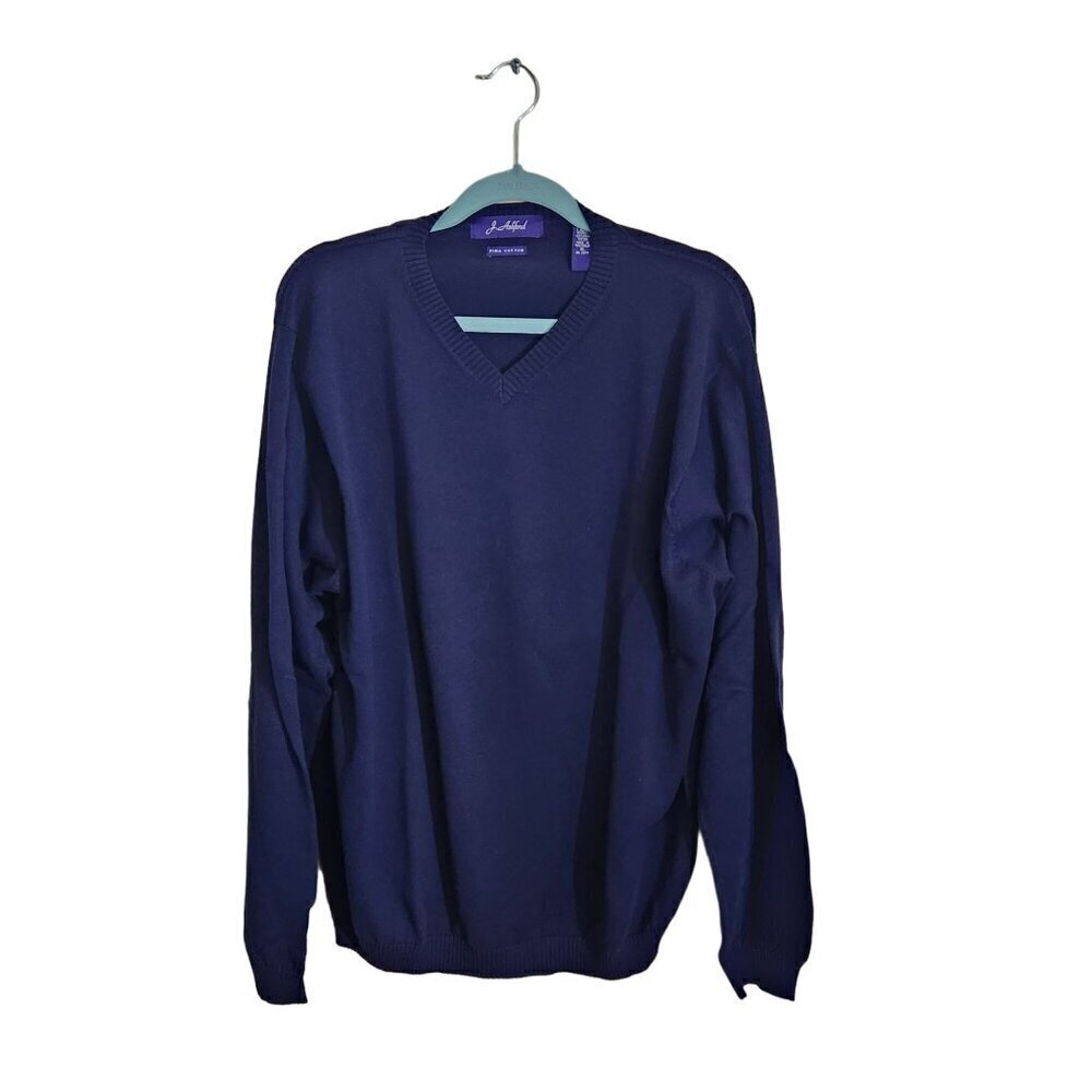 J. Ashford Pima Cotton Navy Classic V Neck Sweater Size XL